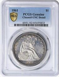 1861 Liberty Seated   Genuine (Cleaned  UNC Detail) PCGS