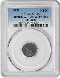 1858 Liberty Seated Half Dime RPD/Inverted Date FS 302 VF35 PCGS