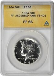 1964 Kennedy Half  Accented Hair FS 401 PRF66 ANACS