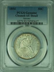 1854 Arrows Seated Liberty  Half  50c  PCGS AU Detail Cleaned