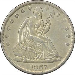 1867 S Liberty Seated Half  AU Uncertified #252