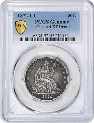 1872 CC Liberty Seated  Half  Genuine (Cleaned  XF Detail) PCGS