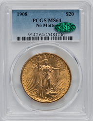 1908 $20 NO MOTTO CAC Saint-Gaudens Double Eagles PCGS MS64