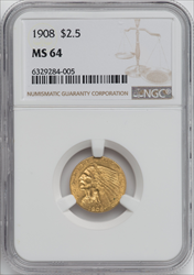 1908 $2.50 Indian Quarter Eagles NGC MS64