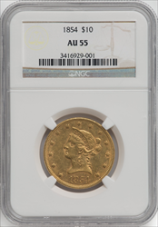 1854 $10 Liberty Eagles NGC AU55
