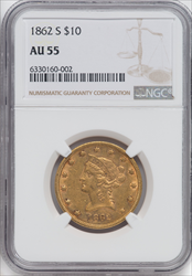 1862-S $10 Liberty Eagles NGC AU55