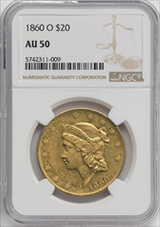 1860-O $20 Liberty Double Eagles NGC AU50