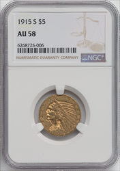 1915-S $5 Indian Half Eagles NGC AU58