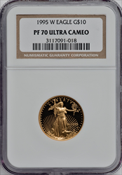 1995-W $10 Quarter-Ounce Gold Eagle PR DC Modern Bullion Coins NGC MS70