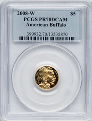 2008-W $5 Tenth-Ounce Gold Buffalo .9999 Fine Gold PR DC Modern Bullion Coins PCGS MS70