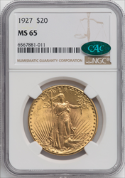 1927 $20 CAC Saint-Gaudens Double Eagles NGC MS65