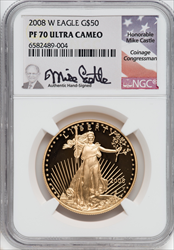 2008-W $50 One-Ounce Gold Eagle PR DC Modern Bullion Coins NGC MS70