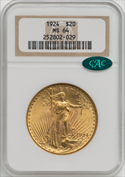 1924 $20 Saint CAC Saint-Gaudens Double Eagles NGC MS64