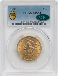 1901 $10 CAC PCGS Secure Liberty Eagles PCGS MS64