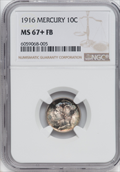 1916 10C Mercury MS FB NGC Plus Mercury Dimes NGC MS67+