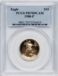 1988-P $10 Quarter-Ounce Gold Eagle PR DC Modern Bullion Coins PCGS MS70
