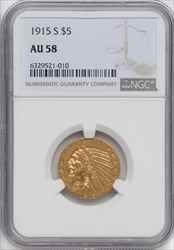 1915-S $5 Indian Half Eagles NGC AU58