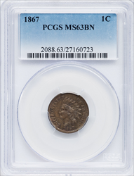 1867 1C BN Indian Cents PCGS MS63