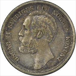 1881 Sweden 1 Krona KM747 VF+ Uncertified
