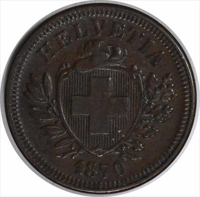 1870 B Switzerland 1 Rappen KM3.1 EF Uncertified #1118