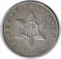 1852 Three Cent Silver DDR FS-801 EF Uncertified #208