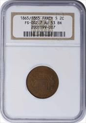 1865 Two Cent Piece RPD FS-1302 AU53 NGC