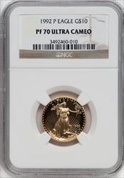 1992-P $10 Quarter-Ounce Gold Eagle PR DC Modern Bullion Coins NGC MS70