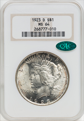 1923-D S$1 CAC Peace Dollars NGC MS64