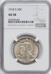 1918-S 50C Walking Liberty Half Dollars NGC AU58