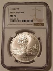 1999 P Yellowstone Commemorative Silver Dollar MS70 NGC