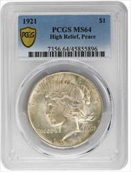 1921 $1 Peace Dollar PCGS MS64 High Relief