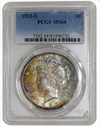 1923-S $1  Peace Dollar PCGS MS64 INCREDIBLE COLOR