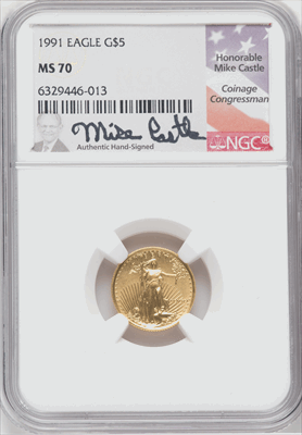 1991 $5 Tenth-Ounce Gold Eagle MS Modern Bullion Coins NGC MS70