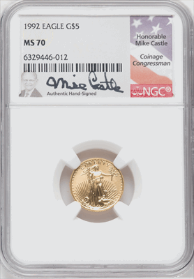 1992 $5 Tenth-Ounce Gold Eagle MS Modern Bullion Coins NGC MS70