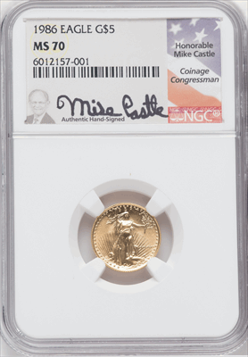 1986 $5 Tenth-Ounce Gold Eagle MS Modern Bullion Coins NGC MS70