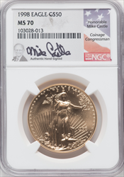 1998 $50 One-Ounce Gold Eagle MS Modern Bullion Coins NGC MS70