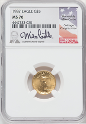 1987 $5 Tenth-Ounce Gold Eagle MS Modern Bullion Coins NGC MS70