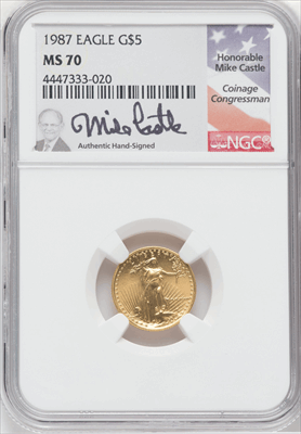 1987 $5 Tenth-Ounce Gold Eagle MS Modern Bullion Coins NGC MS70