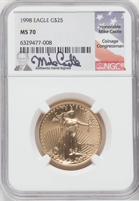 1998 $25 Half-Ounce Gold Eagle MS Modern Bullion Coins NGC MS70