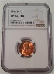 1986 D Lincoln Memorial Cent MS68+ RED NGC
