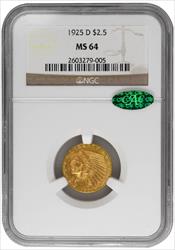1925-D $2.50 Indian NGC MS64