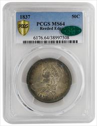 1837 50C Reeded Edge Capped Bust Half Dollar PCGS MS64 CAC