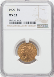 1909 $5 Indian Half Eagles NGC MS62