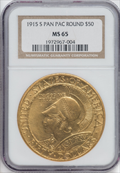 1915-S $50 ROUND Commemorative Gold NGC MS65