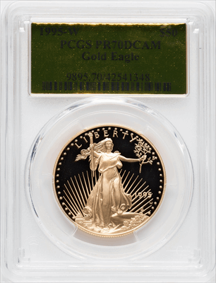 1995-W $50 One-Ounce Gold Eagle PR DC Modern Bullion Coins PCGS MS70