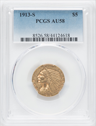 1913-S $5 Indian Half Eagles PCGS AU58