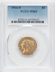 1914-D $5 Indian Half Eagles PCGS MS61