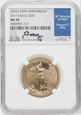 2011 $25 Half-Ounce Gold Eagle 25th Anniversary MS Eagle Modern Bullion Coins NGC MS70