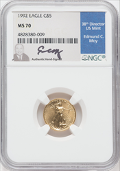 1992 $5 Tenth-Ounce Gold Eagle MS Modern Bullion Coins NGC MS70