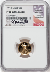 1991-P $5 Tenth-Ounce Gold Eagle DC Modern Bullion Coins NGC MS70
